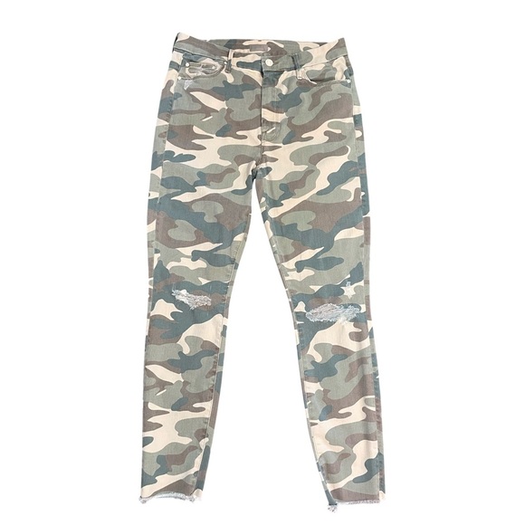 MOTHER High Waisted Looker Ankle Fray See Me Camo Distressed Denim Jean Size 29 - Picture 4 of 15